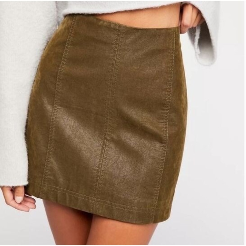 Free People Modern Femme Cedar Brown Vegan Suede Leather Mini Skirt Size 0 Boho